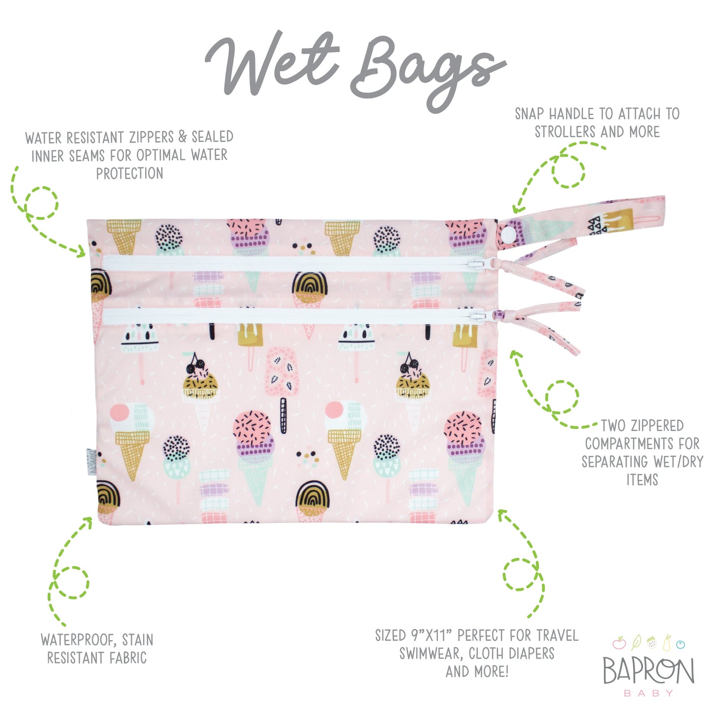 Waterproof Wet Bag - Pink Ice Cream