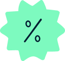 whimsical illustration of a percent sign in a mint green starburst